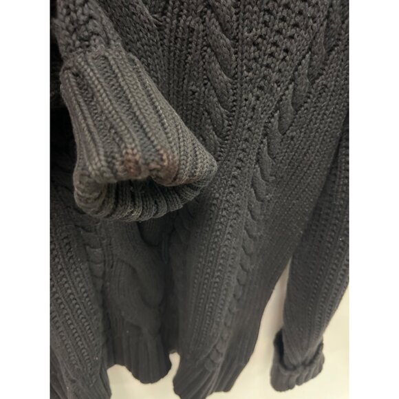 Women’s 3D Cable Knit Chunky Black Turtleneck Fisherman Wool Sweater Sz XL - Picture 8 of 12